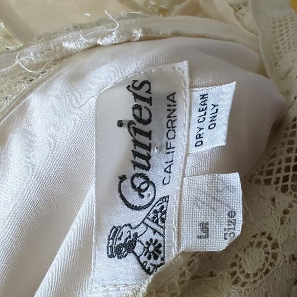 Couriers California Vtg 70s Cottagecore Prairie Maxi Dress Cream Lace Flare XS/S - Picture 6 of 12